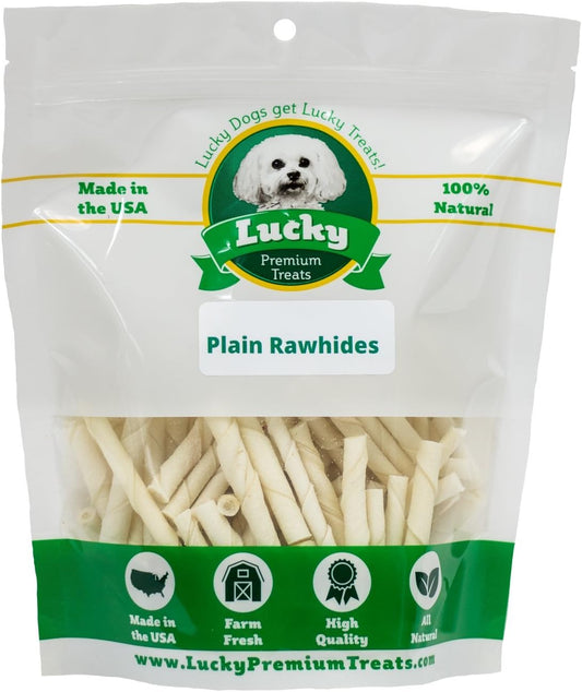 Lucky Premium Treats Plain Rawhide Sticks – All-Natural Rawhide Dog Treats for Extra Small Dogs, Gluten Free Premium Toy Breed Dog Treats (200 Chews)