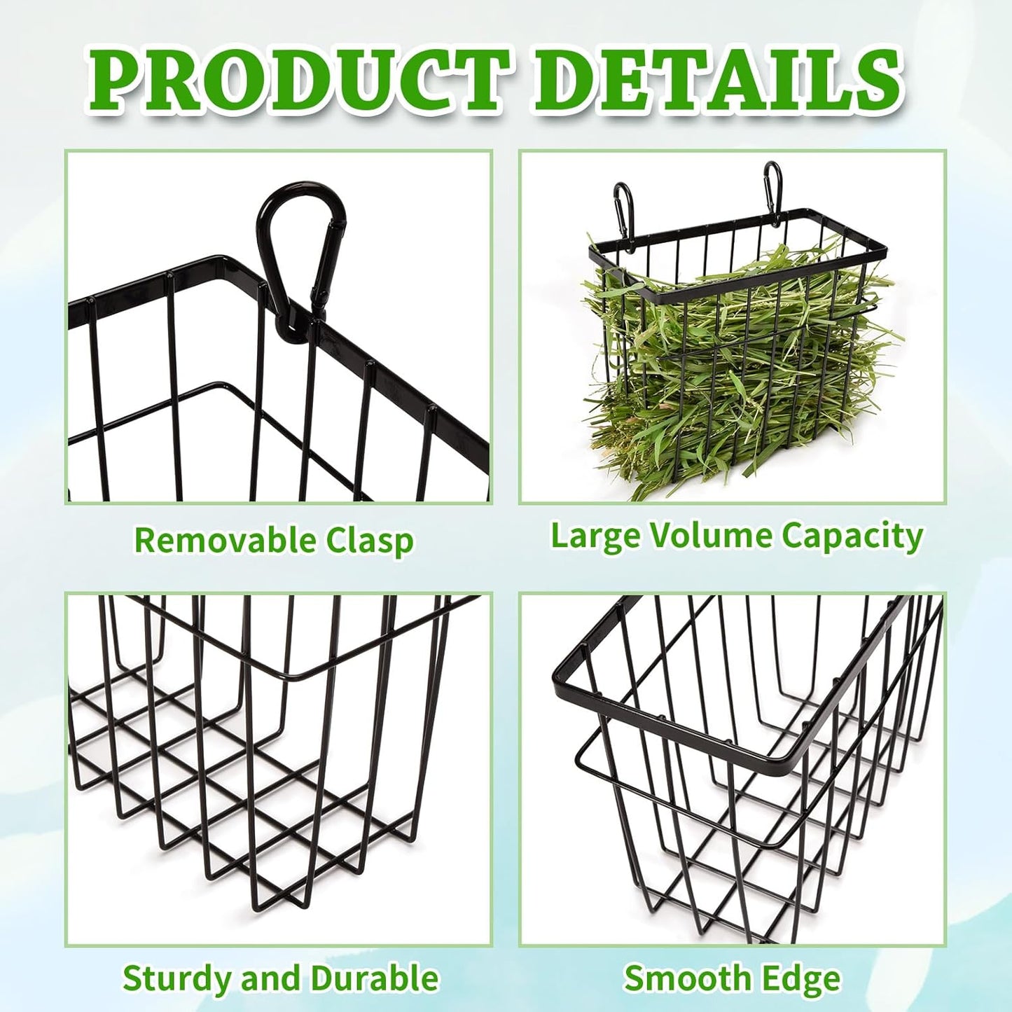Rabbit hay Feeder Sangle Sopffy 2PCS, Guinea Pig hay Feeder with Metal Frame for Guinea Pig Chinchilla Bunny, Chinchilla cage Accessories (Black-1)