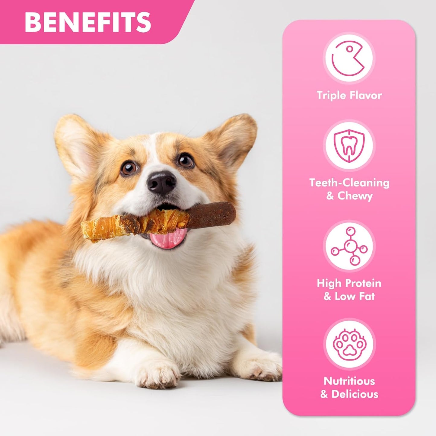 Dog Treats, Triple Flavor 6 Inch Rawhide Rolls, Chicken Duck and Chicken Liver Wrapped Rawhide Dog Chews, Suitable for Medium Dogs, 35.3 oz