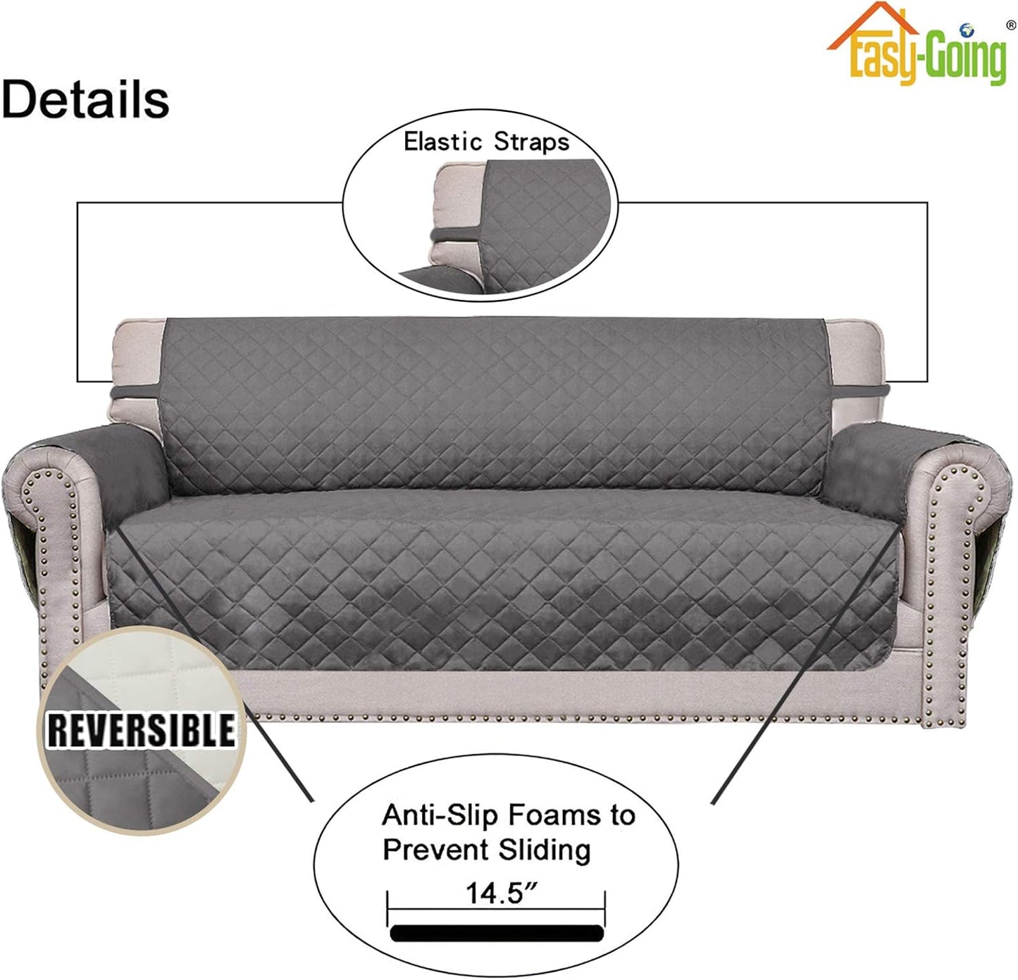 Easy-Going Sofa Slipcover Reversible Loveseat Sofa Cover Couch Cover for 2 Cushion Couch Furniture Protector with Elastic Straps for Pets Kids Dog Cat (Oversized Loveseat, Gray/Ivory)