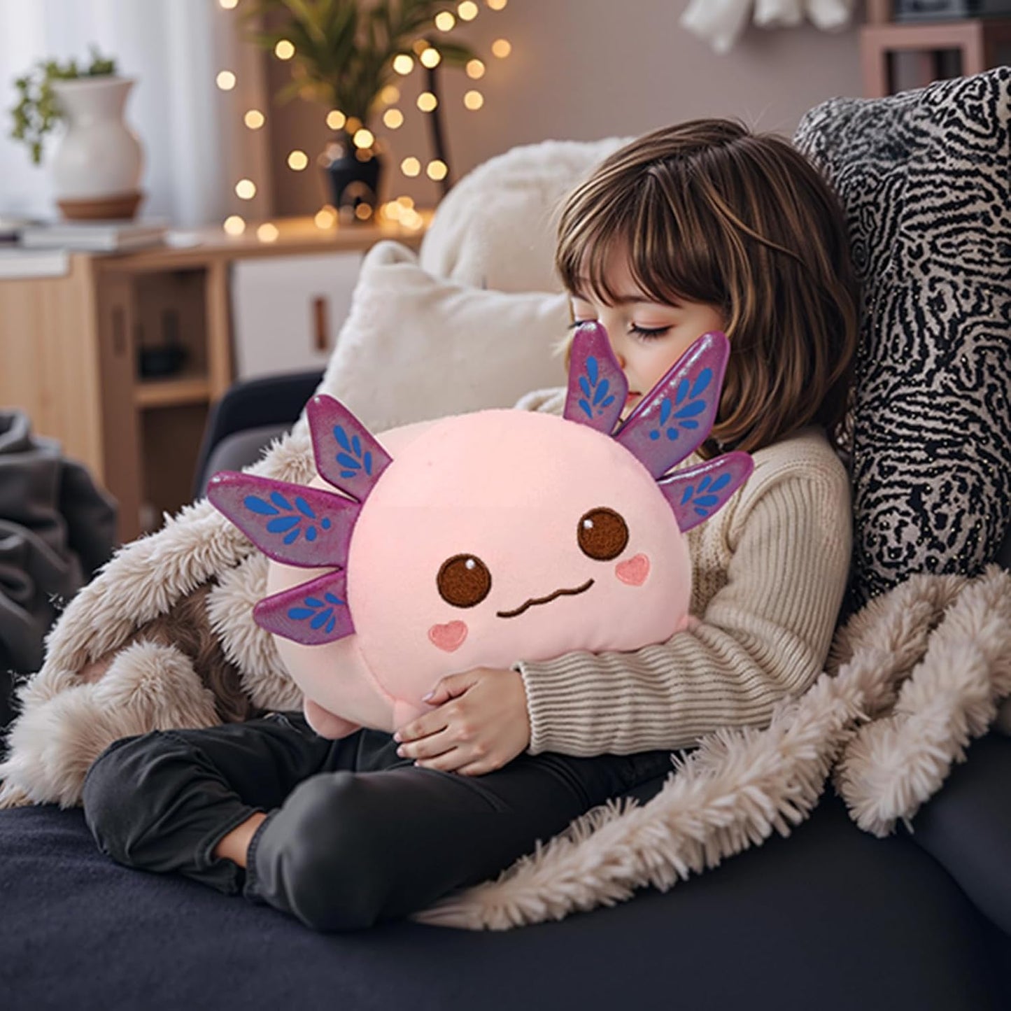 Axolotl Plush, Cute Pink Axolotl Stuffed Animal, Soft Plushies Cuddle Pillow, Anime Plushie Doll, Cute Stuff Toys Gift for Girls, Boys and Males (8 Inch)