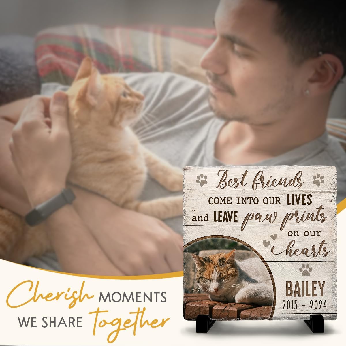 Custom Memorial Stones for Cats - Personalized Cat Loss Gifts: Square Tombstones for Graves - Pet Remembrance Gift