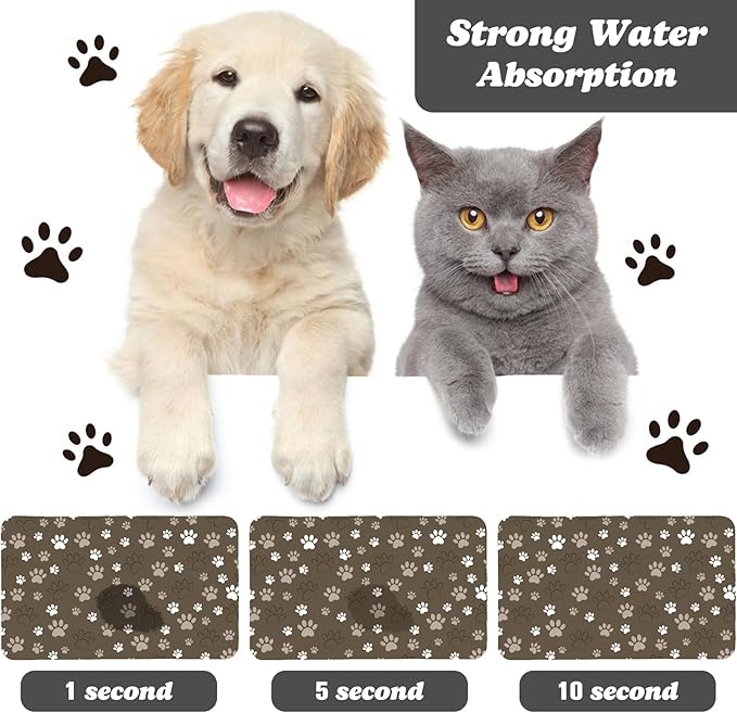 Dog Food Mat, Absorbent Water Bowl Mats Cat Pet Feeding Placemats Brown 12 * 20 inch