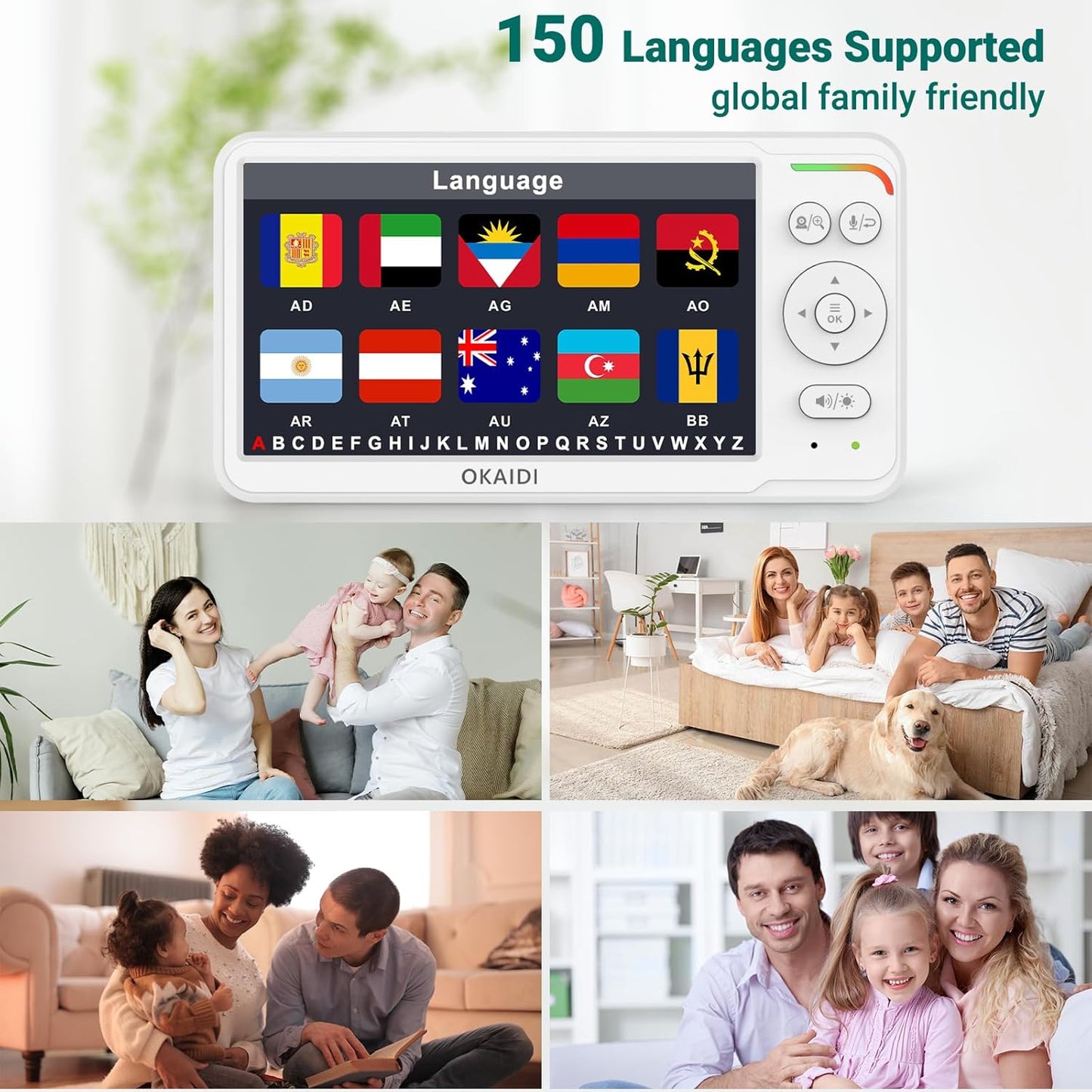 OKAIDI Baby Monitor with Camera and Audio,6" IPS Screen Baby Camera Monitor with 30H Battery,1000ft Range,Night Vision,Baby Monitor No WiFi,2-Way Talk & 150 Languages Support(Ideal for Home & Travel)