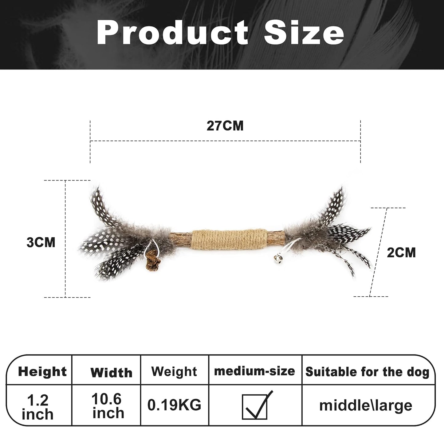 PAZ'S GIFT Catnip Toy Cat Toys Catnip Toy cat chew Toy cat Kicking silvervine Stick Teeth Cleaning Cute Kitten Teething Indoor Interactivecat Dental Care Matatabi (Feather 2pcs)