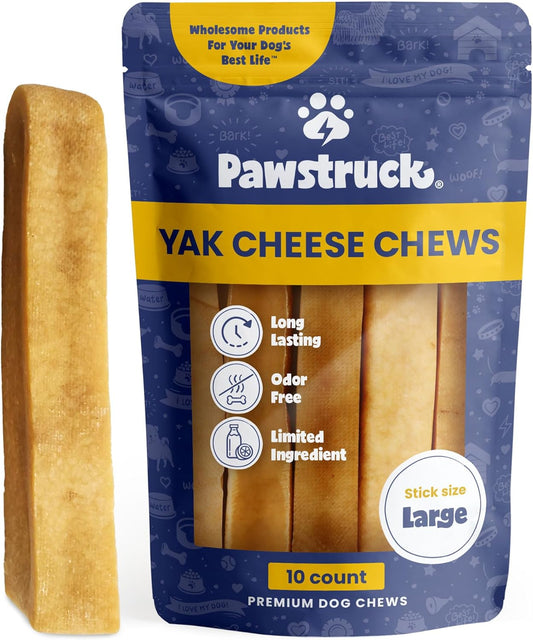 Pawstruck Large Himalayan Yak Cheese Chews for Dogs - Premium Long Lasting Natural Treat for Aggressive Chewers Limited Ingredient - Pack of 10 - Packaging May Vary