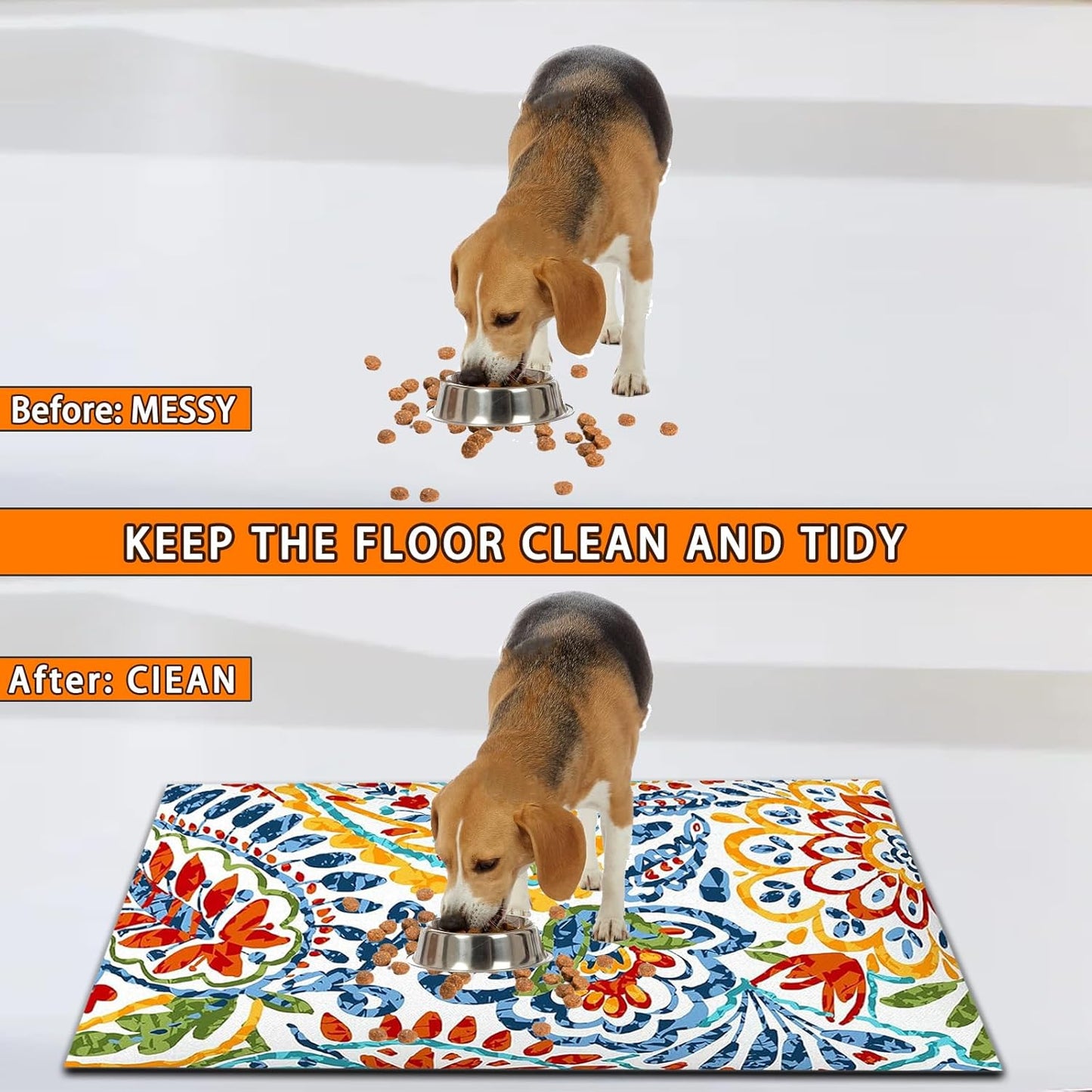 Pet Feeding Mat for Dogs and Cats - Super Absorbent Anti-Slip Bowl Pad, Eco-Friendly Washable Mat to Prevent Spills and Mess Colorful Mat 16"x24"