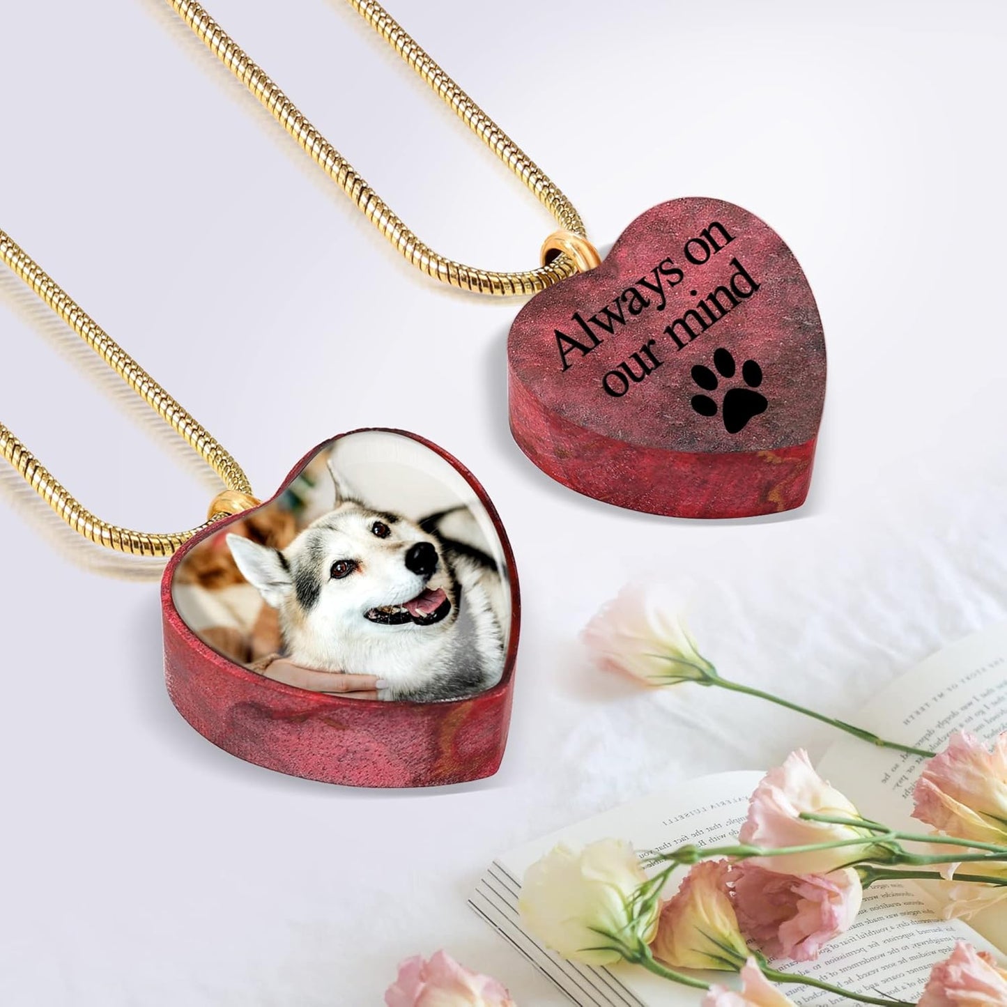 Farfume Personalized Pet Urn Necklace for Dog Cat Ashes Cremation Pet Memorial Customized Photo Text Engraving Pendant Keepsake Funeral Jewelry