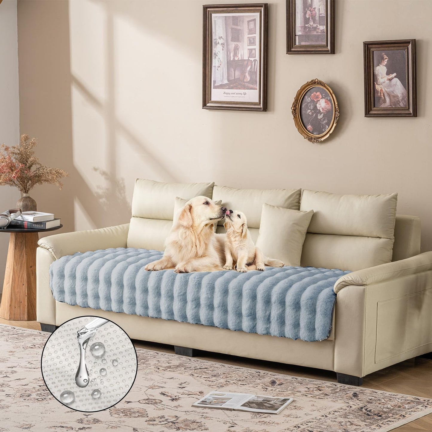 Dogs/Cats Bed Mats, Dog Pad Washable Removable Couch Cover with Anti-Slip Back, Plush Long Fur Mat, Perfect for Small, Medium and Large Dogs.(Light Gray-Bubble, 40"x50")