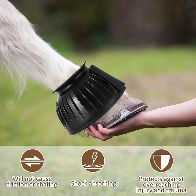 Abbylike Horse Bell Boots Protect Against Hoof Impact Trauma Rubber Bell Boots Horse Care for Turnout No Rub Design Comfort Quick Wrap Hook and Loop