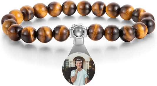 EMIRISTIC Custom Photo Bracelet - Personalized Picture Natural Stone Cuban Chain Bracelet - Any Special Day Gifts