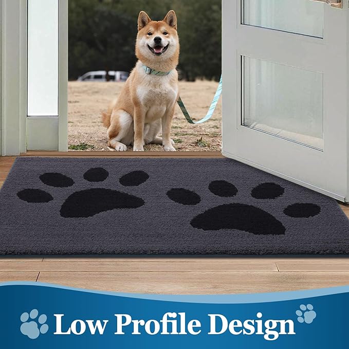 Buganda Dog Door Mat for Muddy Paws, Absorbent Dirt Trapper Washable Indoor Doormats, Non Slip Low-Profile Mud Mat for Dogs, Front Entrance Doormat for Inside Floor (48x30 Inches, Black)