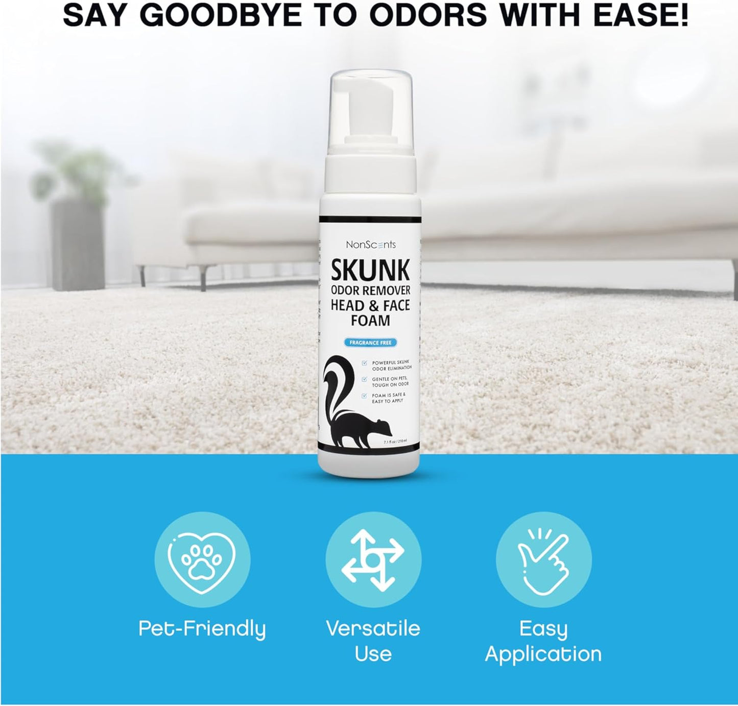NonScents Skunk Odor Remover Head & Face Foam – Easily Eliminate Skunk Odor from Pets, Carpets, Clothing, Ready-to-Use for Dogs, Cats, Home, Carpet, Car, Clothes - Fragrance Free Freshener