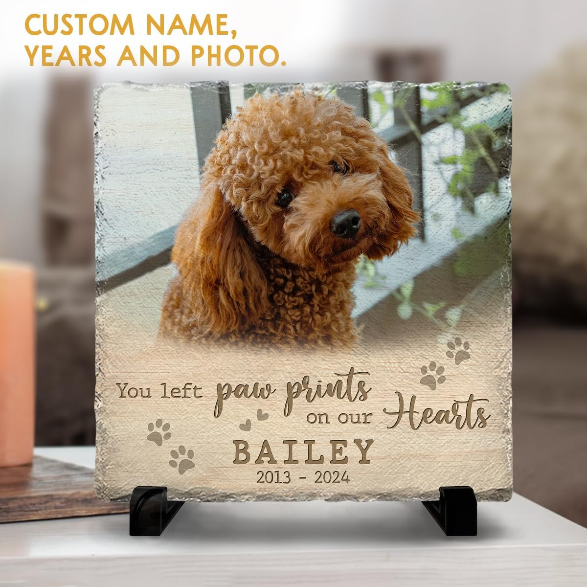 Personalized Pet Memorial Stones for Dogs - Dog Picture Frame Plaque - Square Stone as Dog Lovers Gifts for Women - Garden Decor for Cemetery