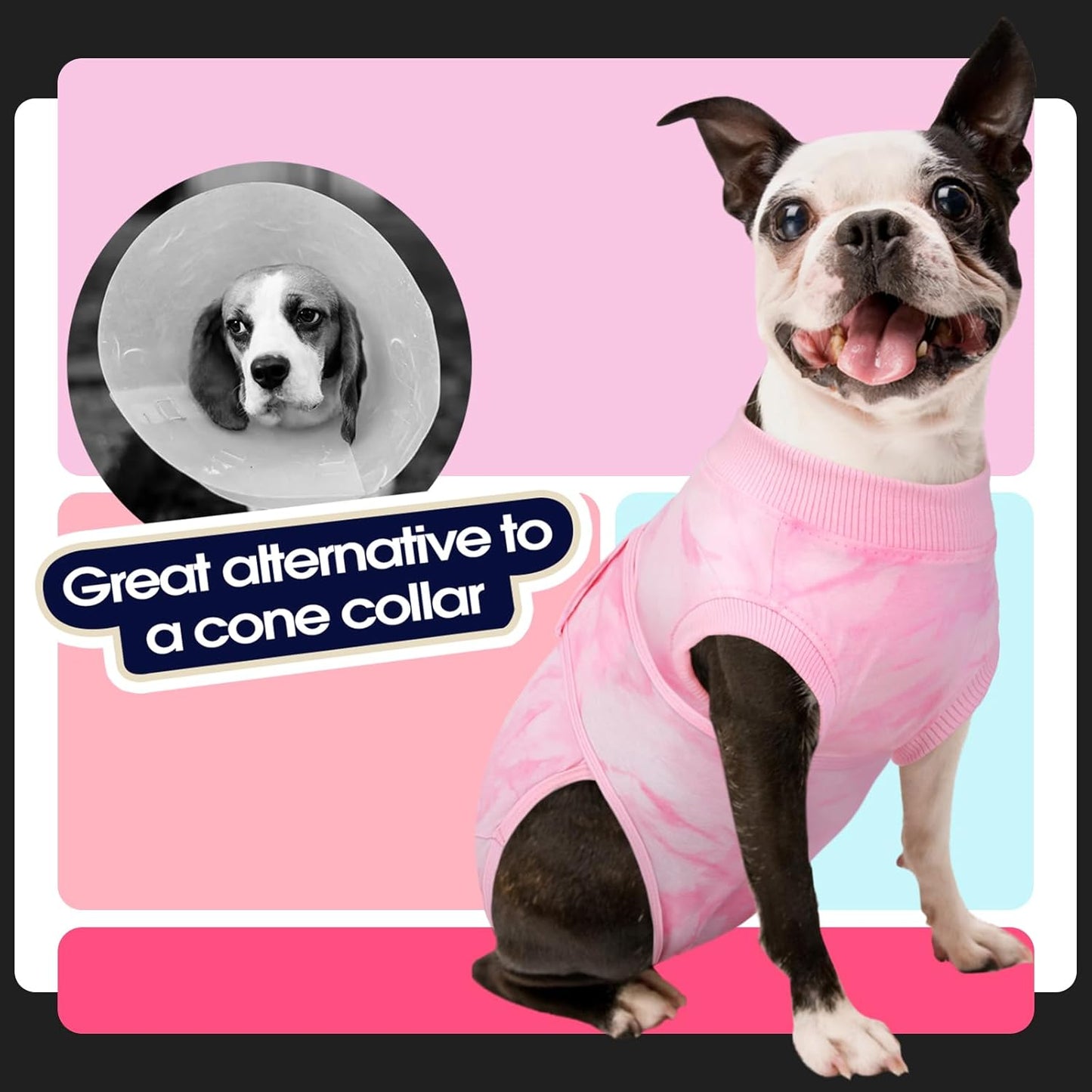 FUAMEY Recovery Suit for Dogs After Surgery,Soft Breathable Dog Bodysuit E-Collar & Cone Alternative Surgical Suit,Male Female Dog Neuter Spay Suits Anti Licking Wounds Onesie Pink Tie Dye XL