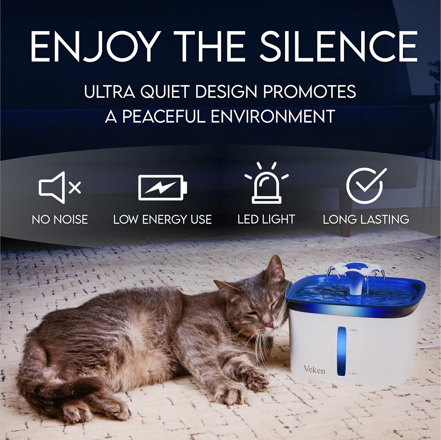 Veken Innovation Award Winner 95oz/2.8L Pet Fountain, Automatic Cat Water Fountain Dog Water Dispenser with Replacement Filters, Gifts for Christmas, Cats, Dogs, Multiple Pets (Blue, Plastic)