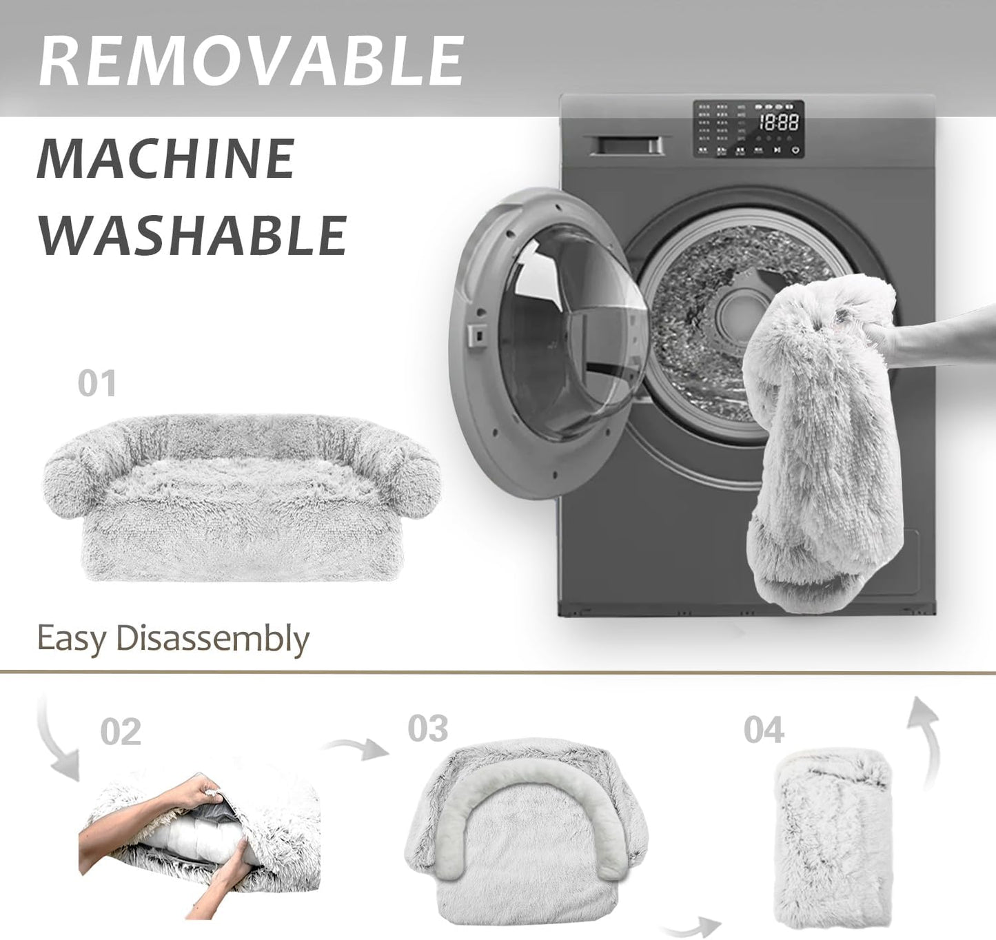 Calming Dogs/Cats Bed Mats, Dog Pad Washable Removable Couch Cover, Plush Long Fur Mat for Pets, Waterproof Lining, Perfect for Small, Medium and Large Dogs and Cats (Light Gray, 21"x21")