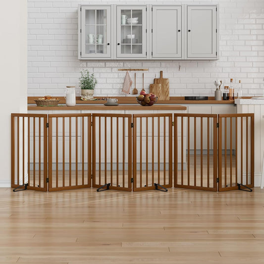 Dog Gate 32" Tall Foldable Dog Gate for Doorways Freestanding Pet Gate for Dogs Indoor (Walnut,6 Panel)