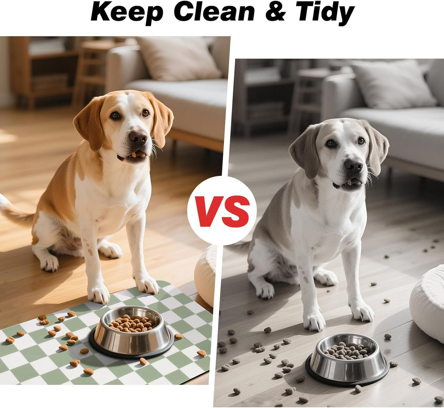 Checkered Pet Feeding Mat, Absorbent Dog Mat for Food and Water Bowls Dispenser 17" x 32" Green