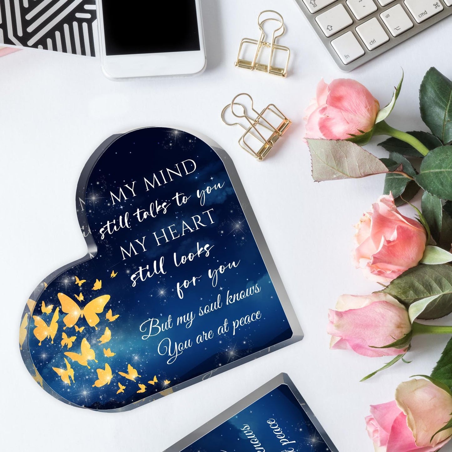 Xendelow Heart-Shaped Acrylic Decor Sign, Sympathy Gift for Loss, 5 x 5 x 0.6 inches