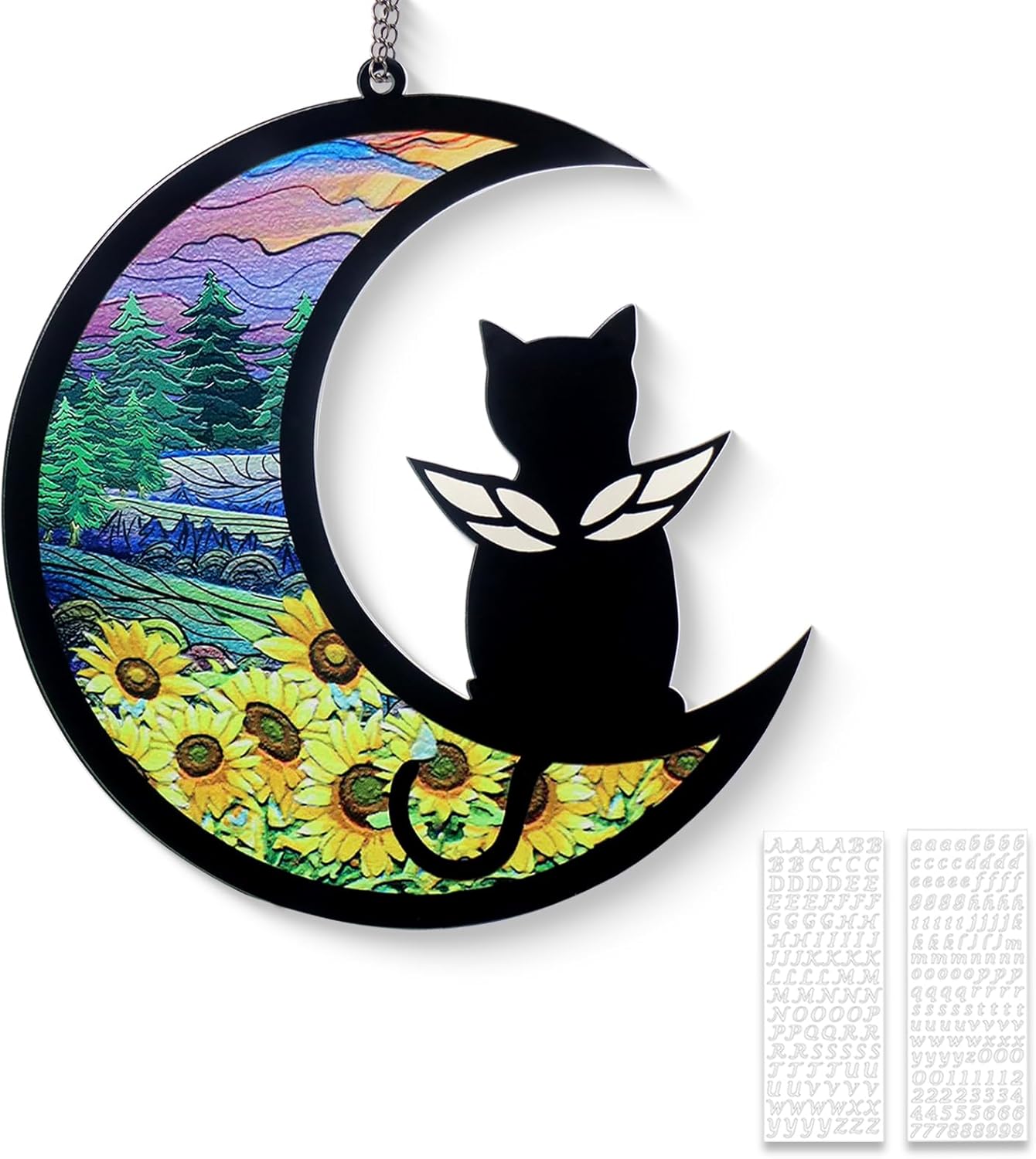 Pet Memorial Suncatcher, Loss of Cat & Dog Sympathy Gifts, Hanging Stained Acrylic Light Catcher, Cat & Dog Memorial Ornament for Pet Lovers, Angel Pattern