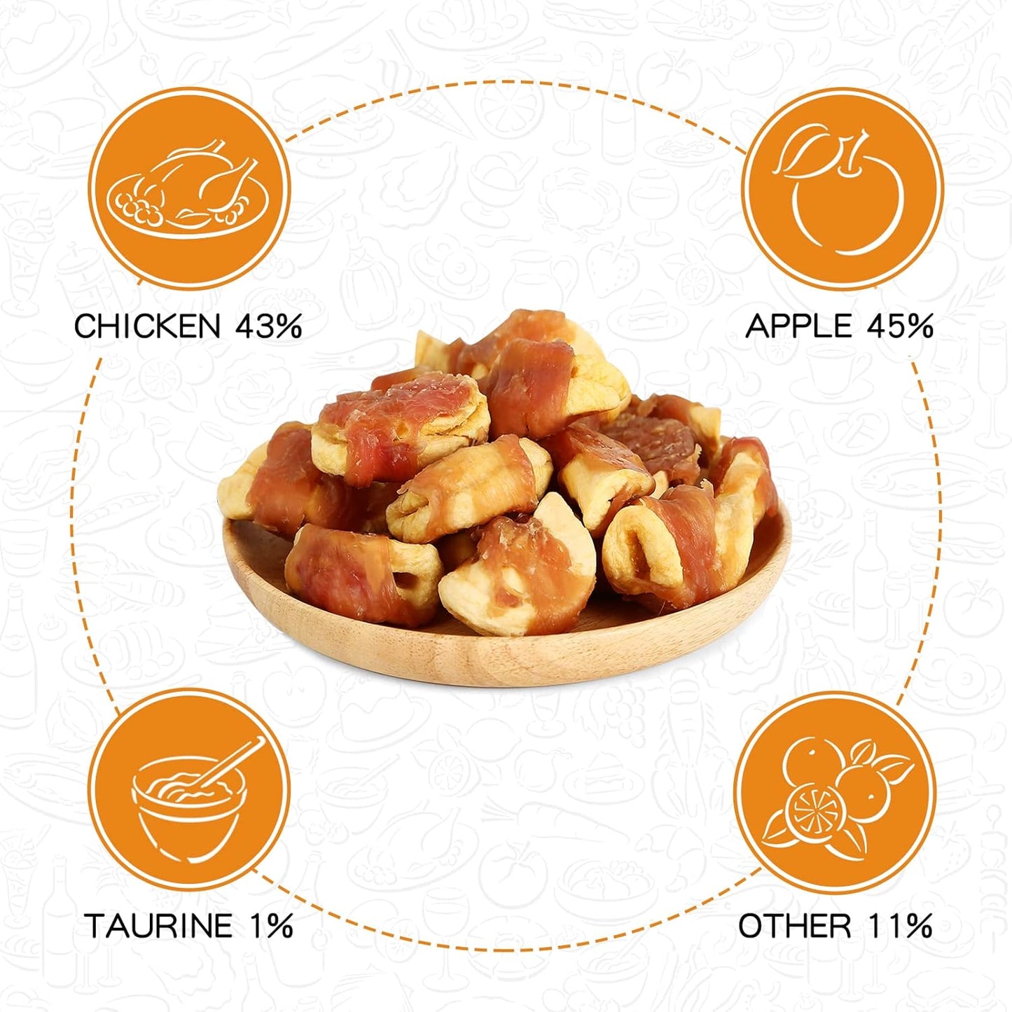 PAWUP Dog Treats Apple Slice Chicken Wrapped, Training Treats w/Taurine for Small Medium Large Dogs, 12.5 oz