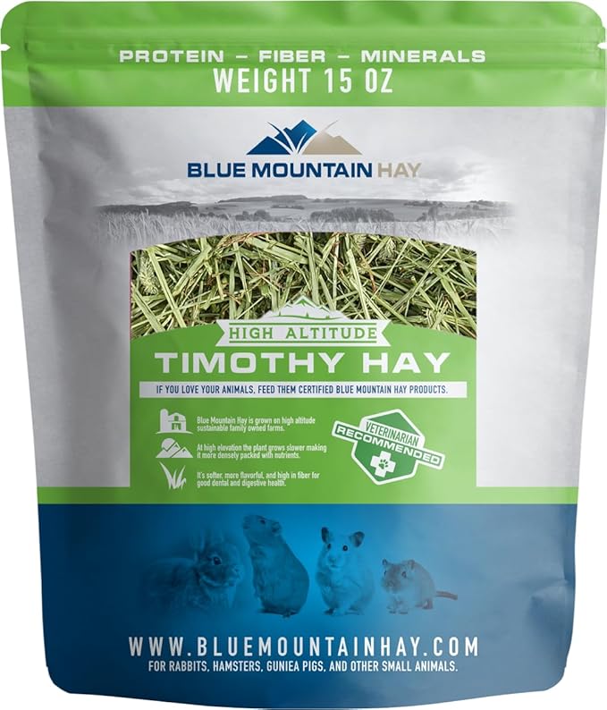 Blue Mountain Hay | Fresh Timothy Hay (15 Ounce) | Great for All Ages | High-Altitude Hay Pet Food for Rabbits, Guinea Pigs, Chinchillas, Hamsters, and Other Small Pets