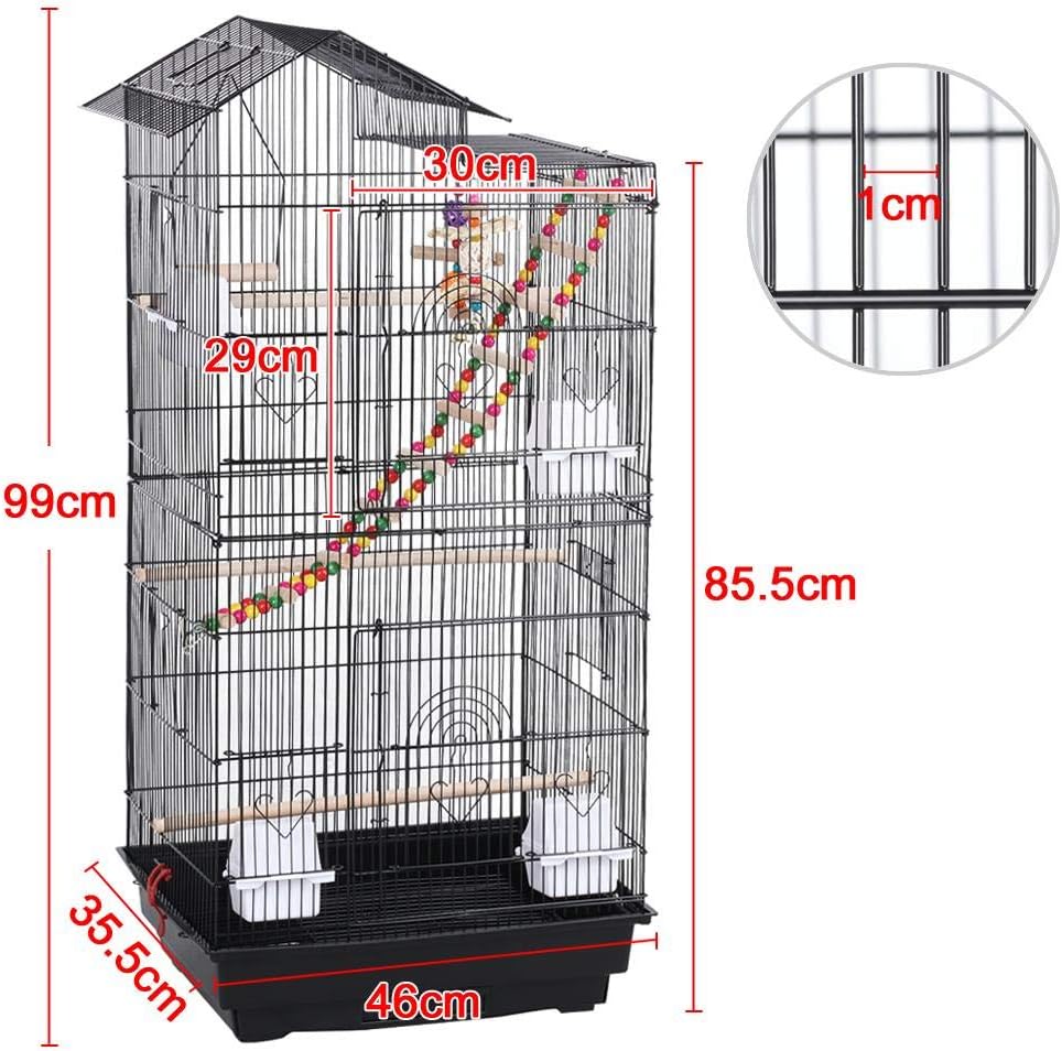 Yaheetech 39-inch Roof Top Large Flight Parrot Bird Cage for Small Quaker Parrot Cockatiel Sun Parakeet Green Cheek Conure Budgie Finch Lovebird Canary Pet Bird Cage w/Toys