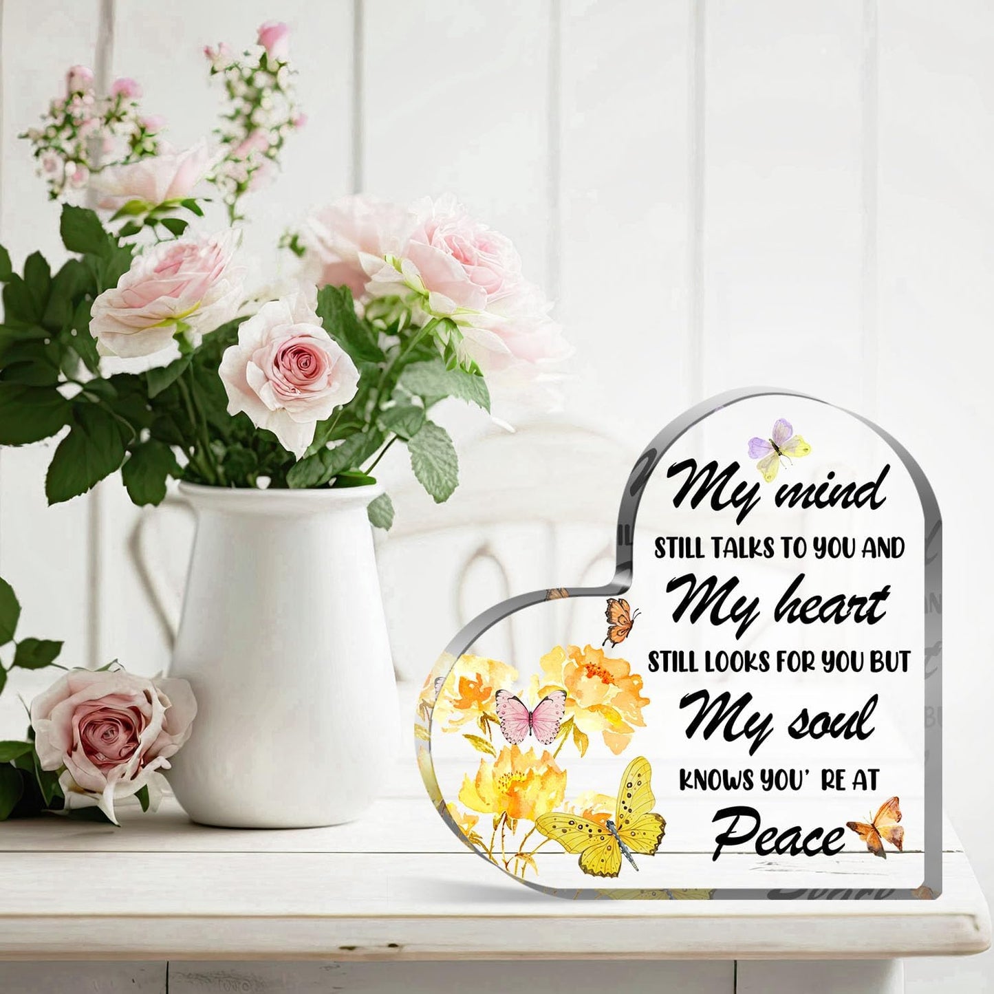 Sympathy Gifts, Acrylic Heart Shape Memorial Paperweight Remembrance Decorations for Loss of Loved One Loss of Mother Father Table Remembrance Gifts Bereavement Gift