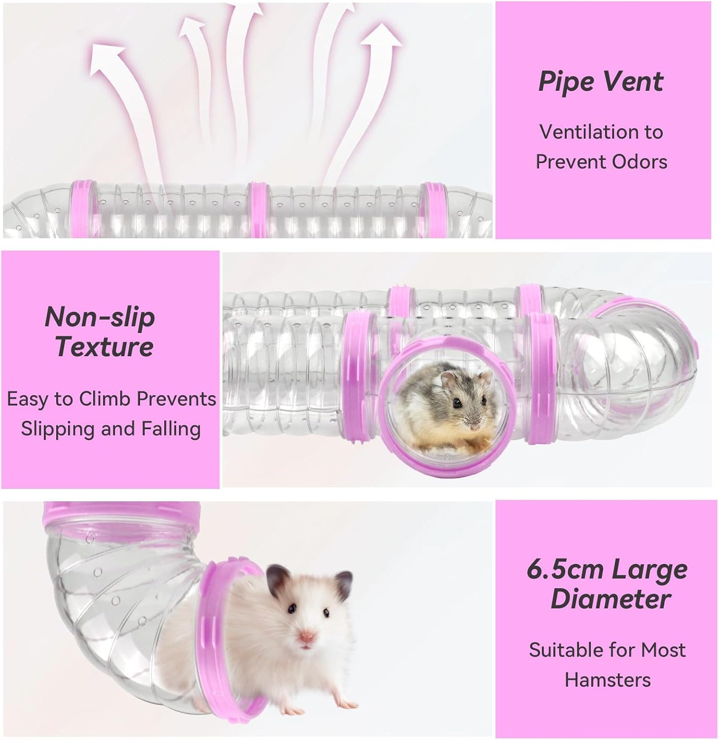 Dwarf Hamster Tubes and Tunnels Set,Mouse DIY Toy Transparent Tube Pet Cage Connection Tunnel Kit Syrian Hamster External Accessories Adventure Pipe for Mice Rat(Pink)
