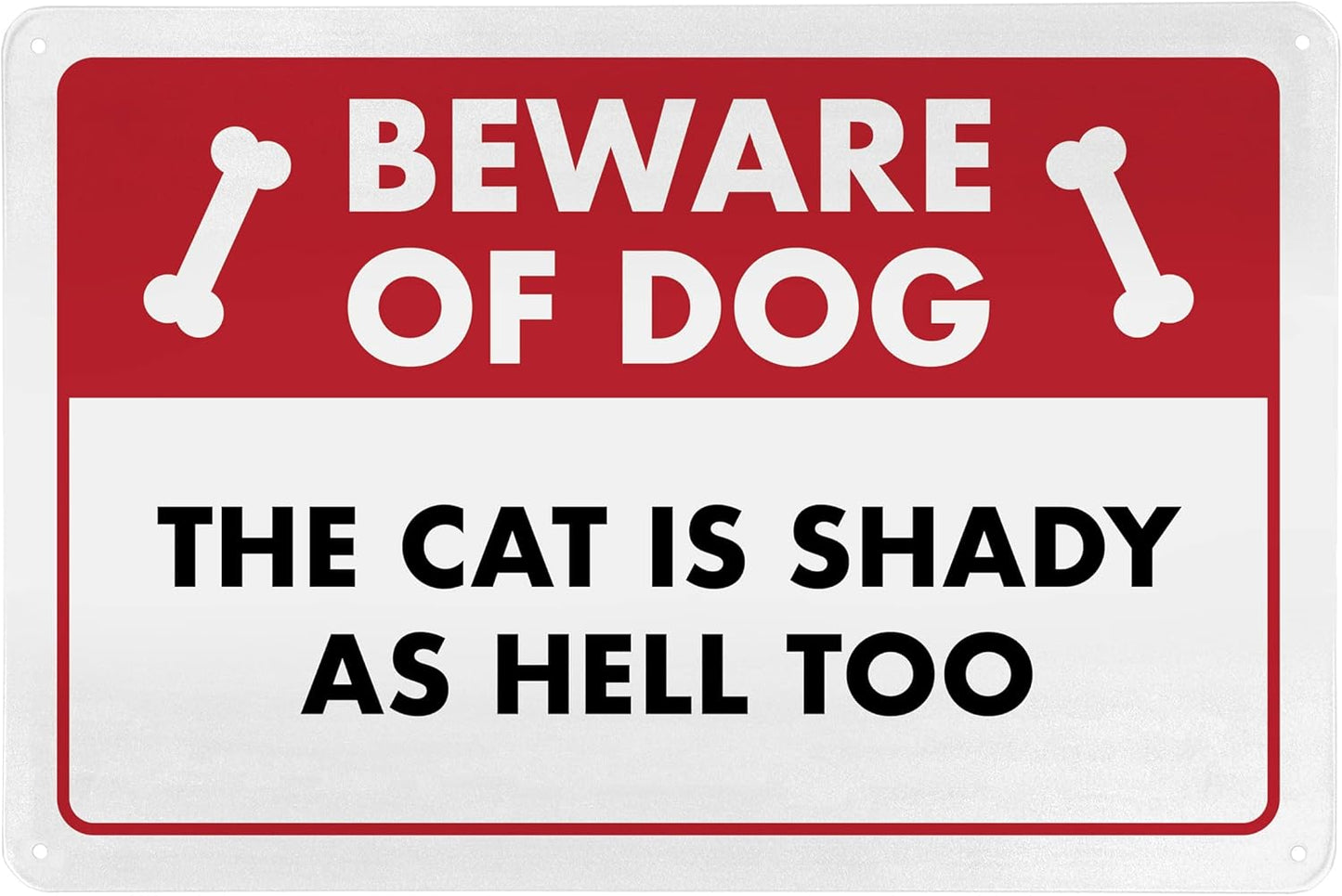 Beware of Dog The Cat Is Shady Too - Funny Cat Sign, Metal - 8" x 12" - Cat Signs for Home Decor, Gift for Cat Lovers, Cat Warning Sign - ENVISIONED Signage