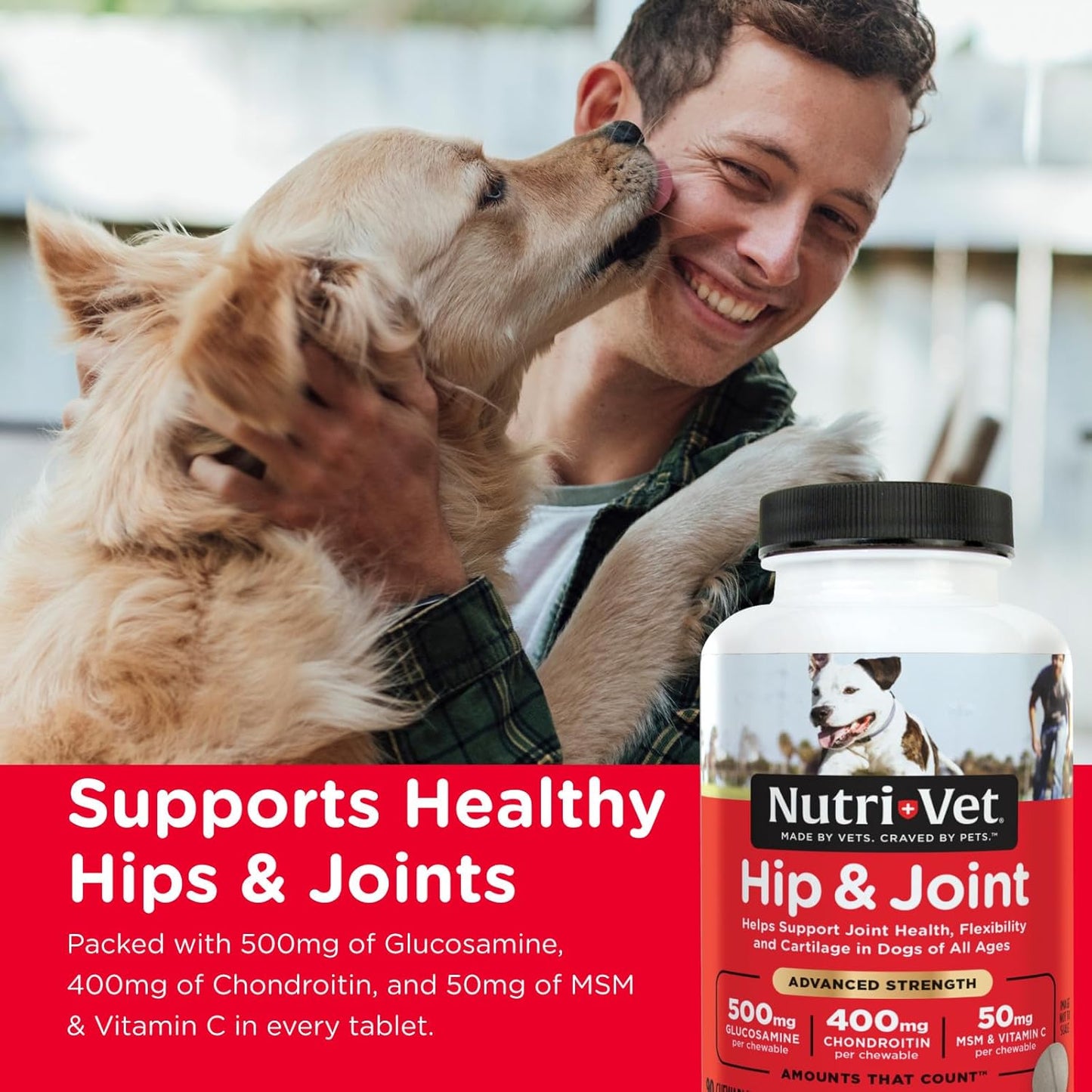 Nutri-Vet Hip & Joint Chewable Dog Supplements - Formulated with Glucosamine & Chondroitin for Dogs - 90 Count (Pack of 2)