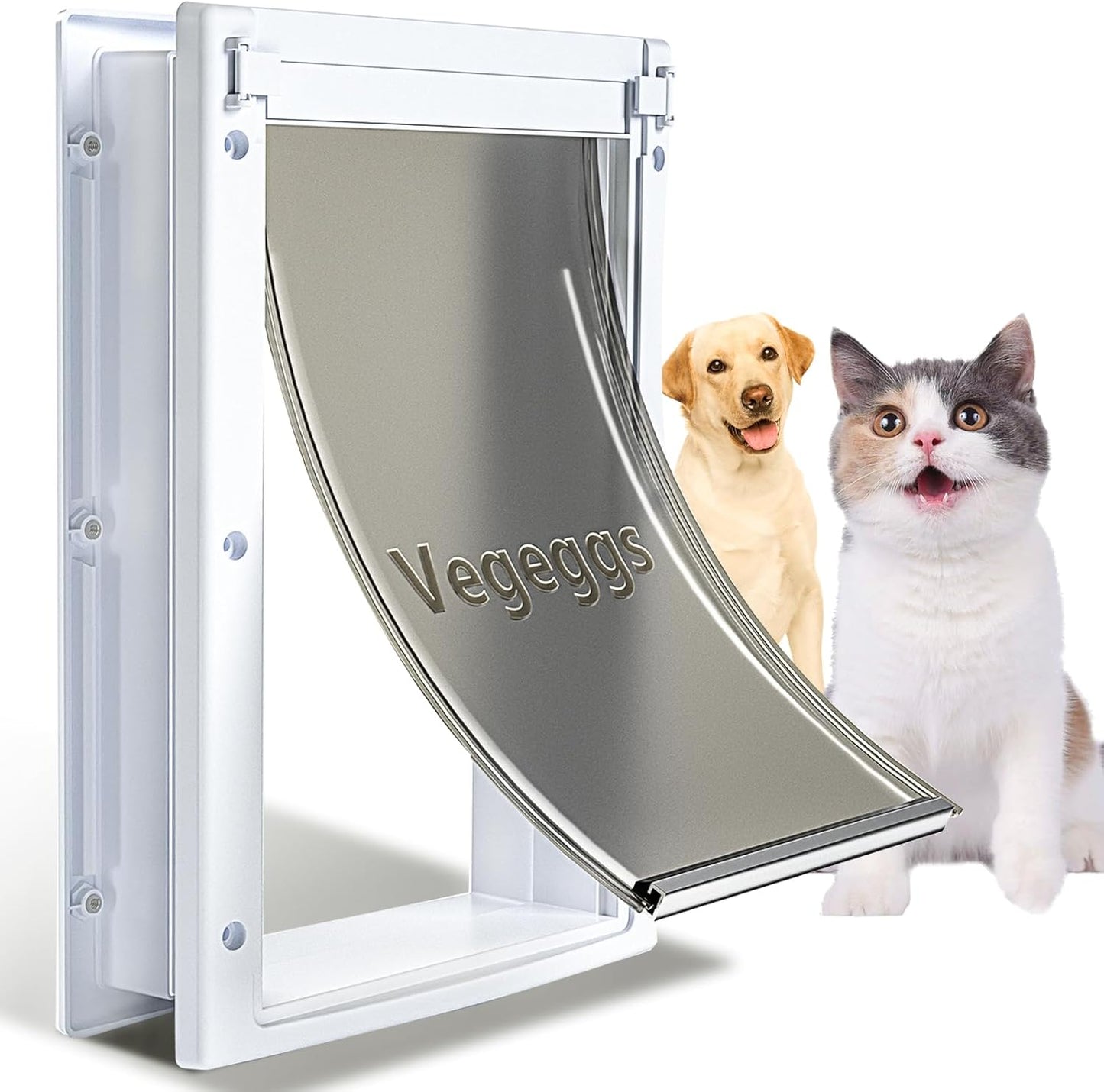 Pet Door for Cat and Dog, Interior and Exterior Large Dog Door, PC Frame and Telescoping Tunnel Doggy and Cat Door, Doggie Door with Magnetic Flap and Sliding Lock Panels (Pets Up to 15 Lb) S