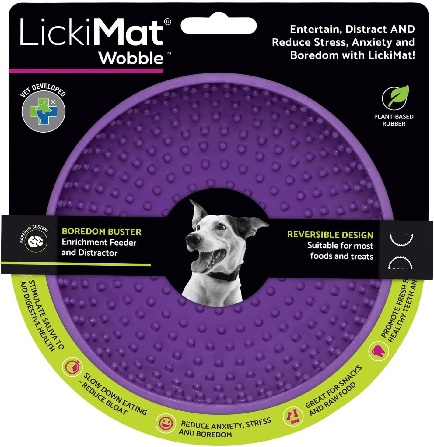 LICKIMAT Wobble, Dog Slow Feeder Bowl Lick Mat, Boredom Anxiety Reducer; Perfect for Food, Treats, Yogurt, or Peanut Butter. Fun Alternative to a Slow Feed Dog Bowl, Purple