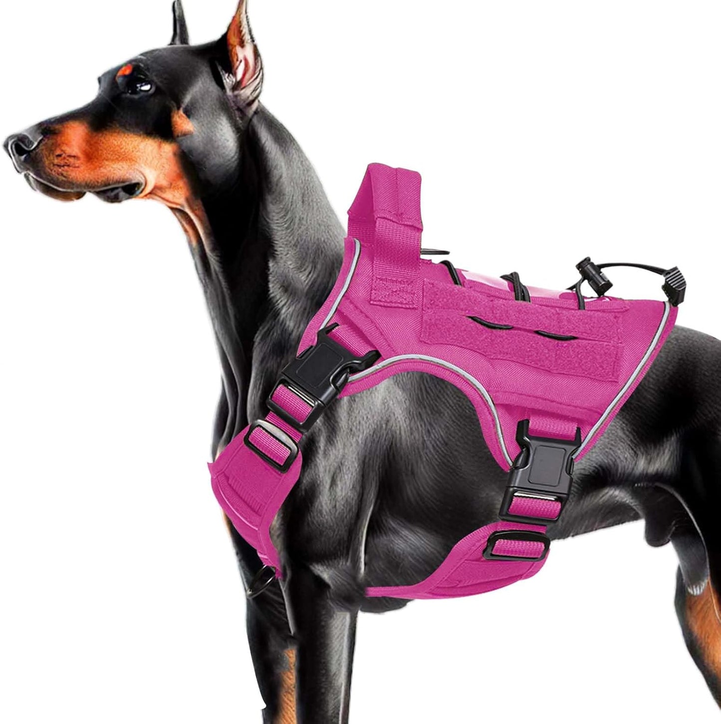 Heavy-Duty Tactical Dog Harness for Large Dogs, No Pull Adjustable Reflective Pet Vest with Molle System, K9 Military-Grade Control for Service Training, Outdoor & 10+ Breeds, Pink, Medium