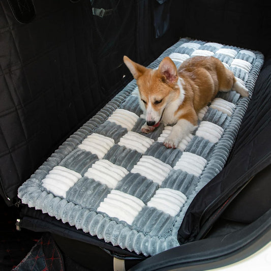 Dog Bed for Car, Pet Travel Backseat Mat for Vehicle SUV Truck Jeep Automobile, Large Washable Foldable Non-Slip Fuzzy Soft Comfortable Cozy Extender Protector Cover Pad, Grey, 24.8x54 in