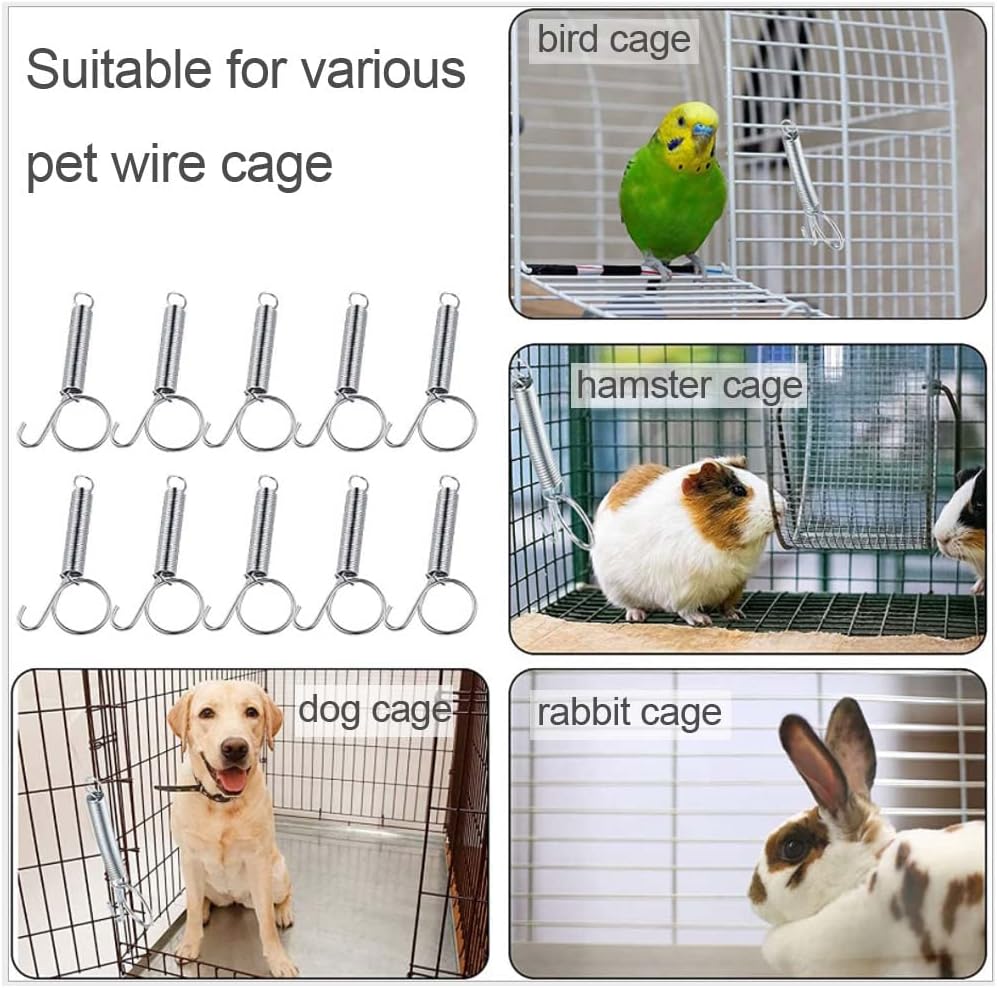 20Pcs Spring Door Latch for Cages Metal Finger Spring Hooks 2 Sizes Multi-Functional Wire Cage Spring Latch Security for Fixing Pet Cage Door Dog Cat Hamsters Bunny Bird Parrot Cages Hook
