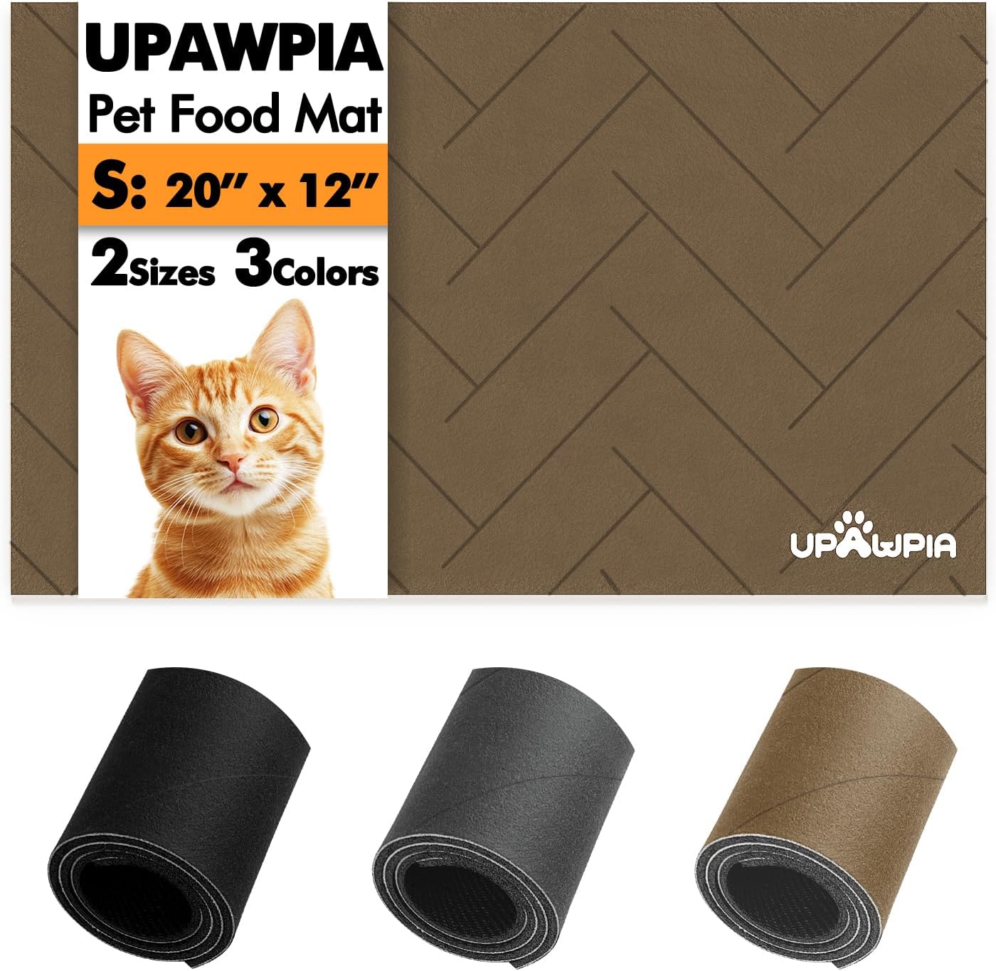 Pet Food Mat Absorbent Cat Food Mat Dog Mat for Food and Water Quick Dry No Stains Dog Feeding Mat Placemat for Messy Drinkers Cat Food Mats for Indoor Cats Bowl Mat Pet Supplies 12"X20" Brown