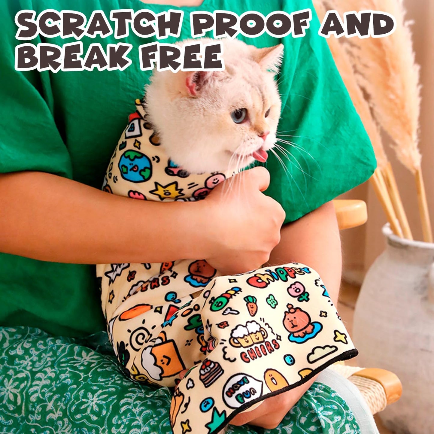 Cat Grooming Wrap, Self-Adherent Soft Cat Blanket to Wrap, Nail Clipping, Anti-Bite, Anti-Scratch, Anti-Escape Calming Wrap