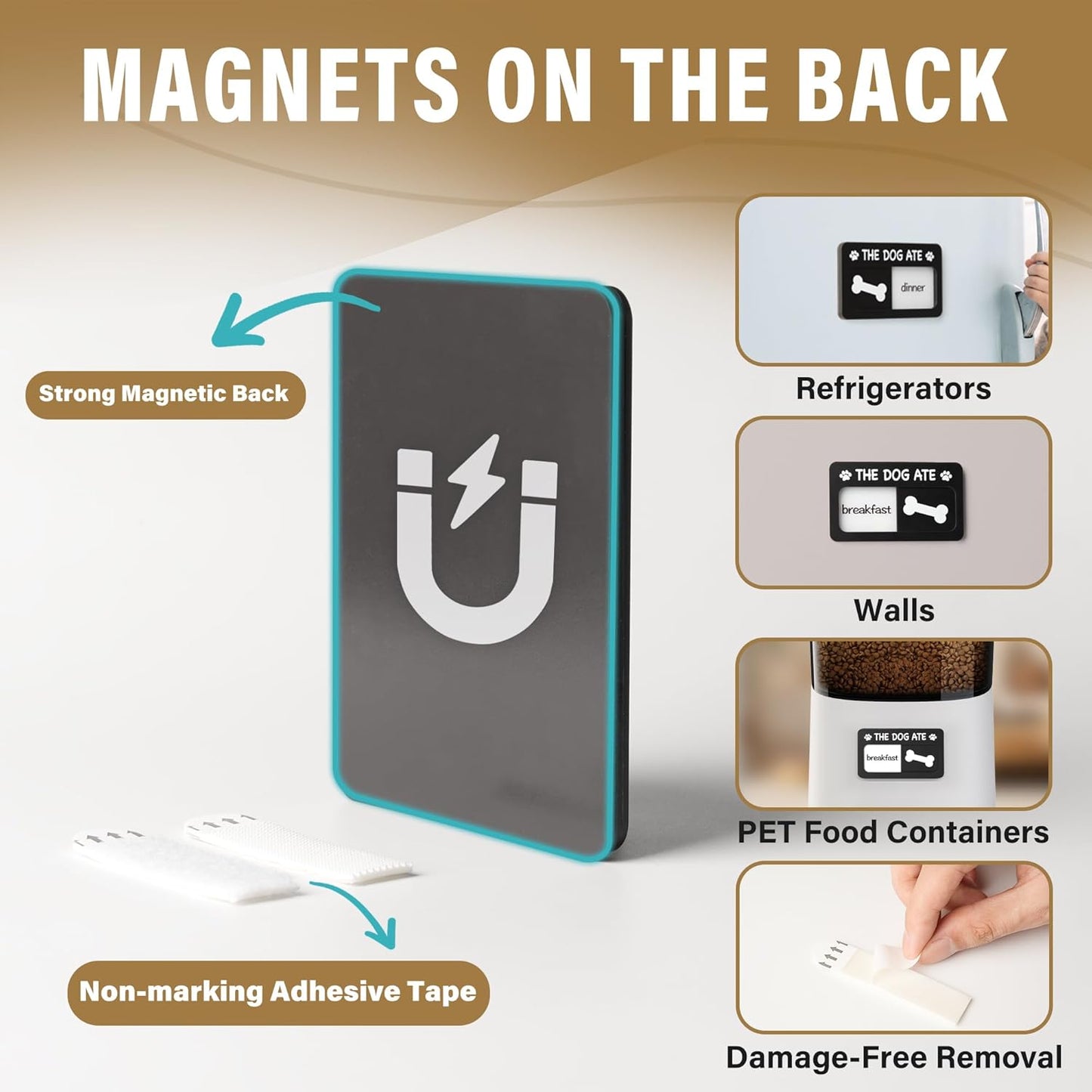 Dogs Feeding Reminder Sign with Magnet, Pet Feeding Tracker with The Dog Ate, Acrylic Dog Paw 2 Area Feed Sign with Breakfast and Dinner for Fridge, Black with 2 Stickers, 4.7" x 2.7"