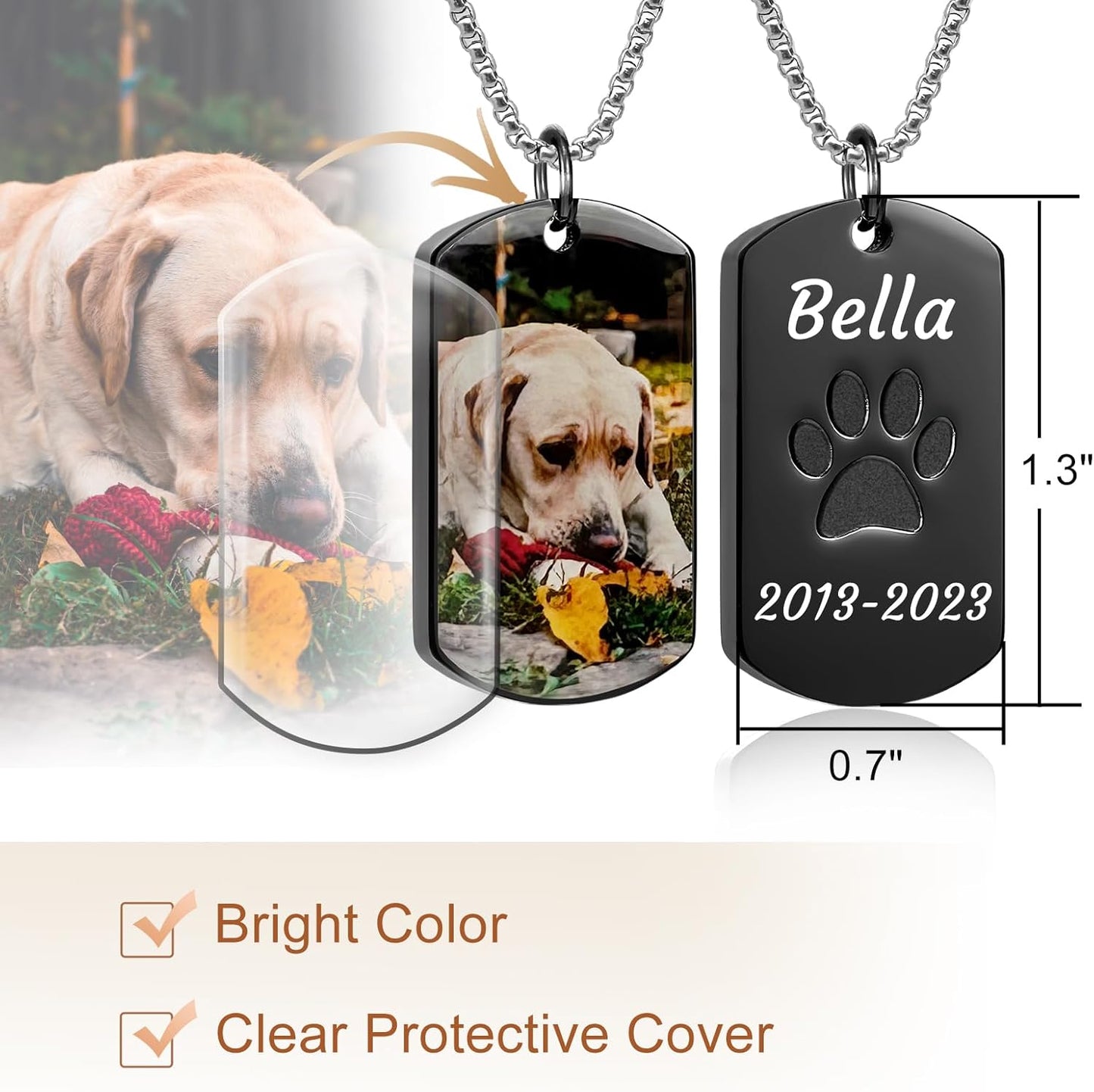 Funnylife Personalized Pet Urn Necklaces for Dog Cat Ashes Custom Photo Text Stainless Steel Cremation Jewelry Pet Loss Memorial Gift