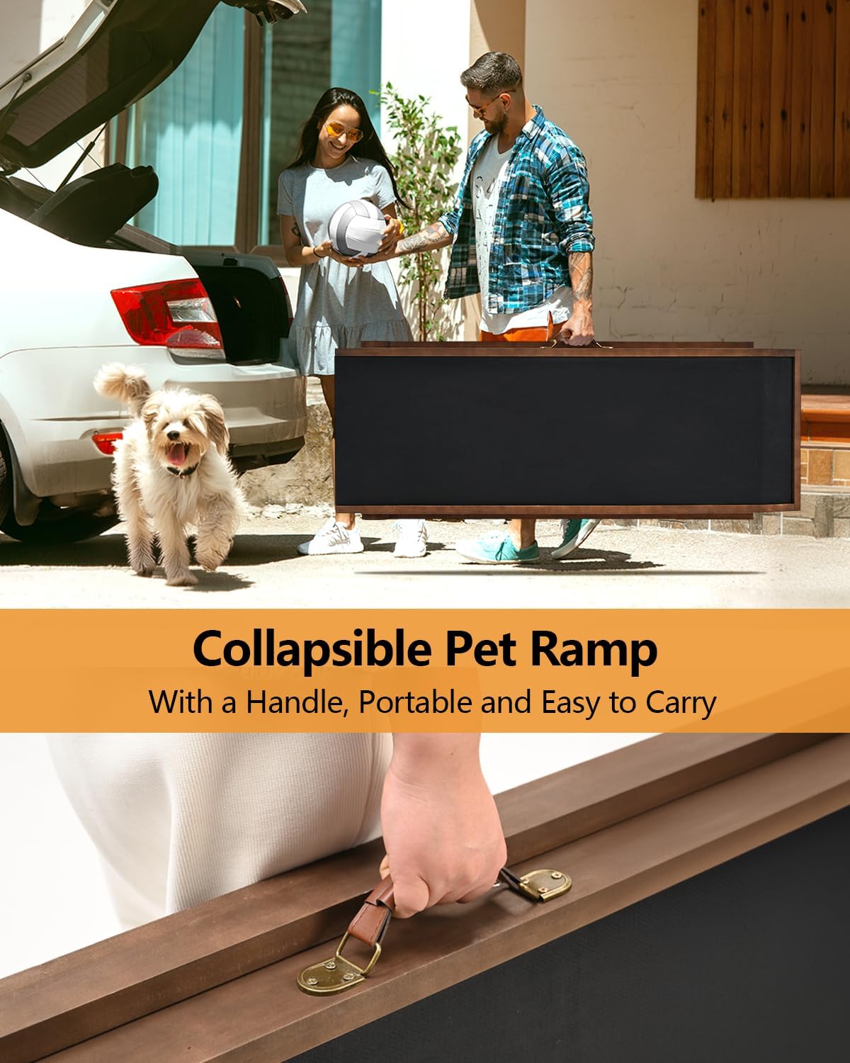 Dog Ramp for Bed, Adjustable Pet Ramp for Dogs to Get on Bed, Folding Dog Bed Ramp for Small/Medium/Large Dog/Cat, Wood Furniture Dog Ramp for High Bed/Couch, Adjustable from 15" to 24" Height