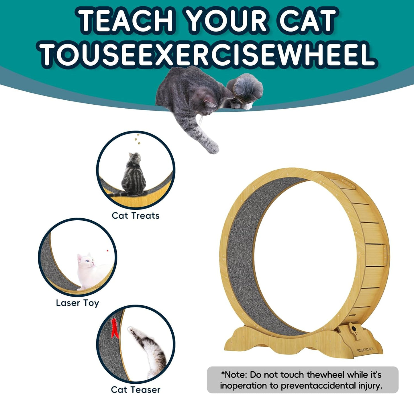 Cat Exercise Wheel 45 Inch Cat Treadmill for Indoor Cats, Running Wheel with Detachable Carpeted Runway, Cats Running Wheel Carpet Suitable for Most Pets Weight Loss and Health (Wood, XL)