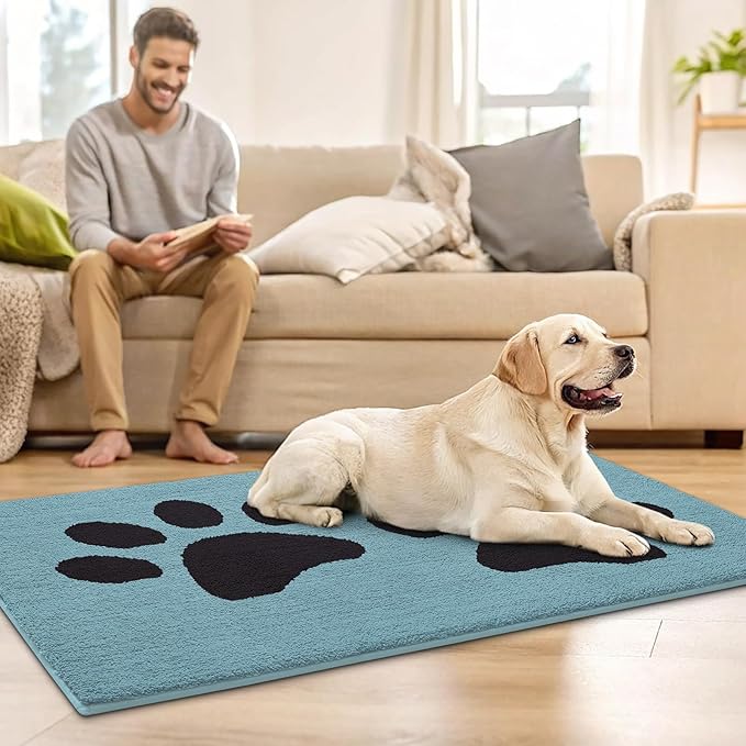 Buganda Dog Door Mat for Muddy Paws, Absorbent Dirt Trapper Washable Indoor Doormats, Non Slip Low-Profile Mud Mat for Dogs, Front Entrance Doormat for Inside Floor (36x24 Inches, Blue)