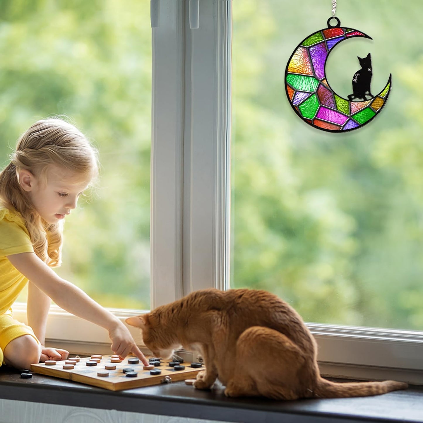 Memorial Suncatcher,Memorial Gift for Loss,Personalized with Name Date Breeds Suncatcher,Loss of Cat Sympathy Gift for Cat Lovers,Christmas Ornament Window Hangings