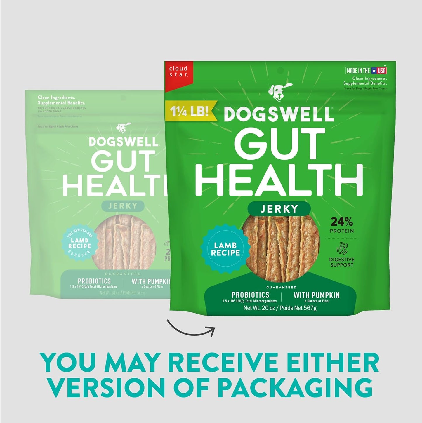 DOGSWELL Gut Health Meaty Jerky Dog Treats, Lamb, 20 oz. Pouch