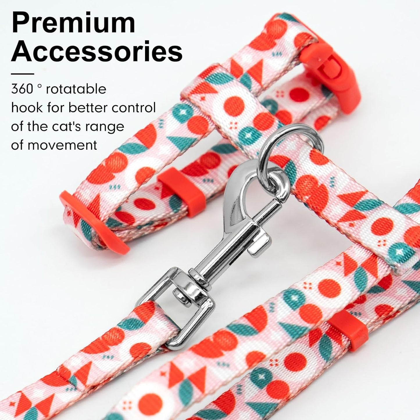 azuza Cat Harness and Leash Set for Safe Walking and Travel, Escape Proof Cat Harness, Lightweight Soft and Comfortable, Adjustable Kitten Harness for Small Medium Large Cats, Red Geometry