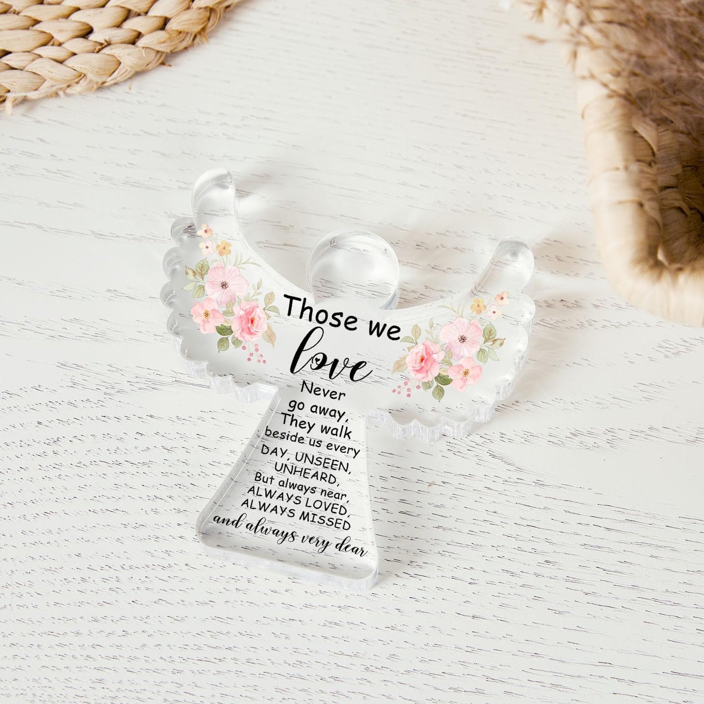 Remembrance Gift, Memory Angel Acrylic Decorative Sign, Sympathy Condolence Gift, Condolences Remembrance Grief Gifts for Loss of Loved One, Sympathy Sign for Home Living Room Desk Centerpiece Decor
