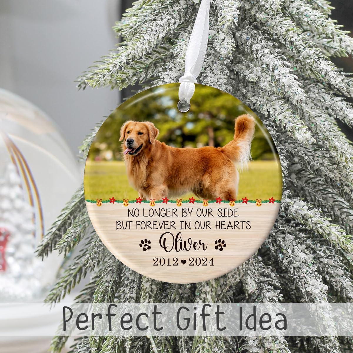 Personalized Wings Memorial Dog Christmas Ornaments - Forever in Our Hearts Acrylic Ornament for Your Loss Pet - Custom Photo, Name, Years (Memorial Dog Ceramic)