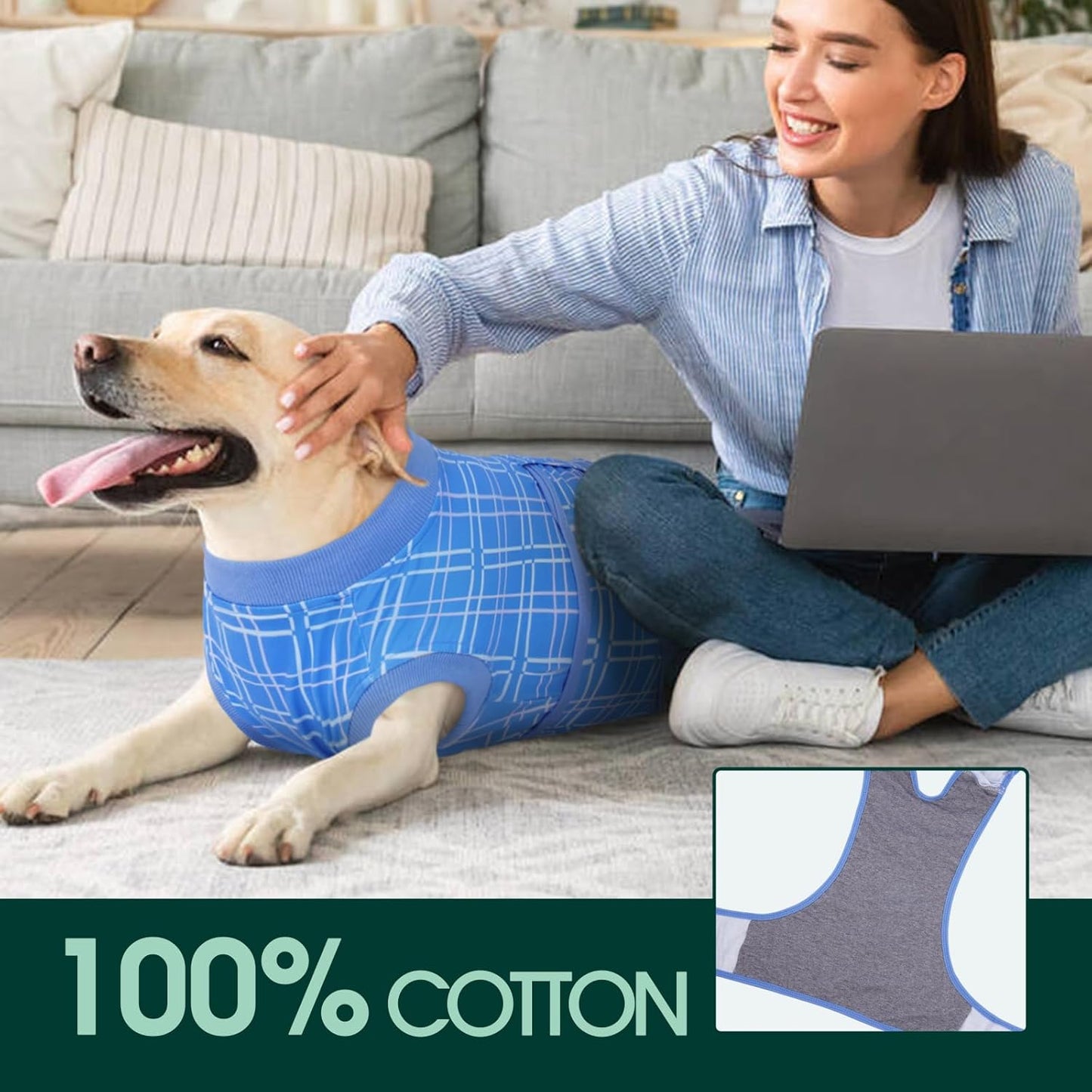 Kuoser Dog Recovery Suit for Female Male Dogs, Post-Surgery Bodysuit for Spay Neuter, Dog Onesie After Surgery, Anti-Licking Pet Surgical Recovery Suit, Blue M